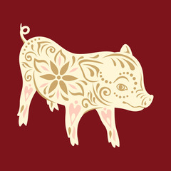 Sign pig. Chinese New year greetings, year of the pig