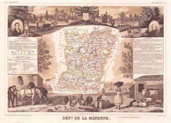 1852, Levasseur Map of the Department De La Mayenne, France