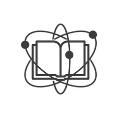 Fototapeta na wymiar Online education icon of sciences with atom. e-book or audio book