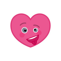Crazy heart shaped funny emoticon icon. Playful pink emoji symbol. Social communication and online chatting vector element. Foolish face showing facial emotion. Valentine's day mascot in flat style