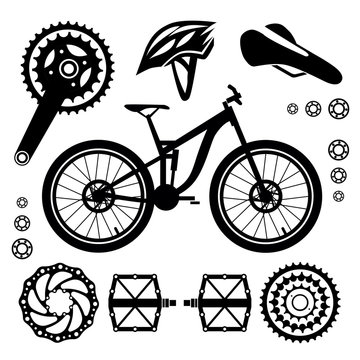 Bicycles. Set of bicycle parts. Isolated vector image.