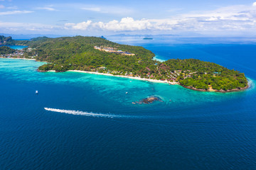 Fototapeta premium landscape aerial top view phi phi island kra bi Thailand hi season