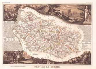 1852, Levasseur Map of the Department De La Somme, France