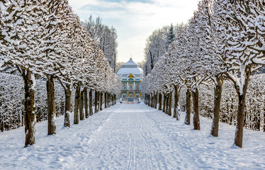 Hermitage pavilion in Catherine park in winter, Tsarskoe Selo (Pushkin), St. Petersburg, Russia
