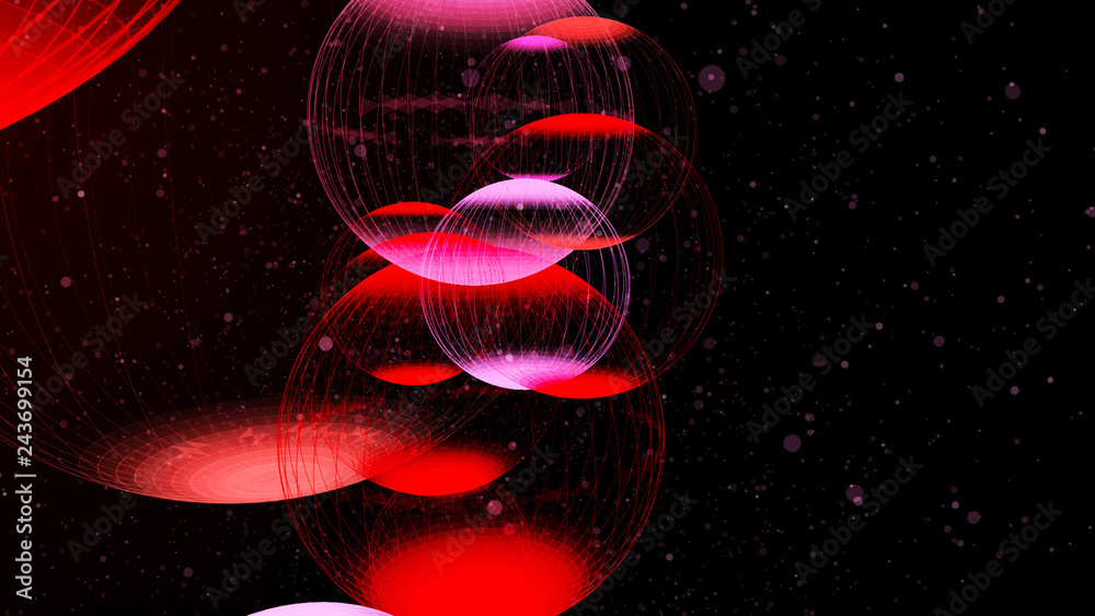 Poster flying panoramic spheres in outer space. abstract background with 3d dynamic spheres. graphic concep
