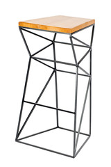 High chair made of steel frame with a wood seat. Loft style interior.