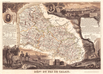 1852, Levasseur Map of the Department De Pas de Calais, France, Maroilles Cheese Region