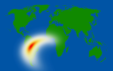 World map showing storms over Mexico