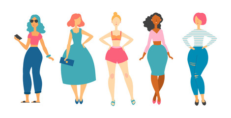 young women in fashion clothes. vector illustration. Female characters.