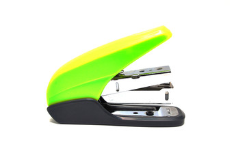 Stapler on a white background close-up. Office, stationery, item