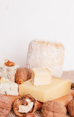 Fototapeta na wymiar blue cheeses, nuts, grapes