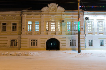 Old building in Veliky Ustyug in the winter night