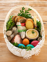 Traditional Easter basket with food