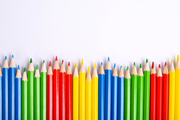 Colorful pencils on white background. Color pencil with copy space