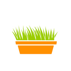 Green grass in pot glyph. Clipart image isolated on white background