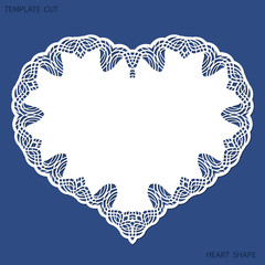 Greeting card with openwork border, paper doily under the cake, template for cutting in the form of heart, valentine card,  wedding invitation, decorative plate is laser cut,  vector illustrations.