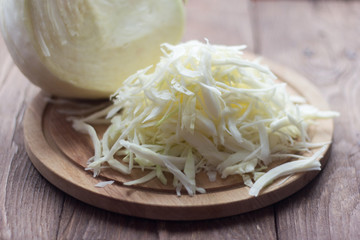 sliced white cabbage on the table for cooking