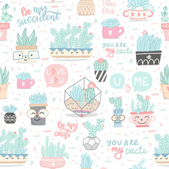 Fototapeta na wymiar Seamless pattern with cactuses and succulents