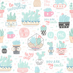 Fototapeta premium Seamless pattern with cactuses and succulents