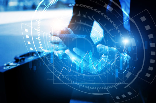 young investor or business man using mobile phone with graphic candle stick graph chart of stock market investment trading for Forex trading, digital technology, investment and global business concept