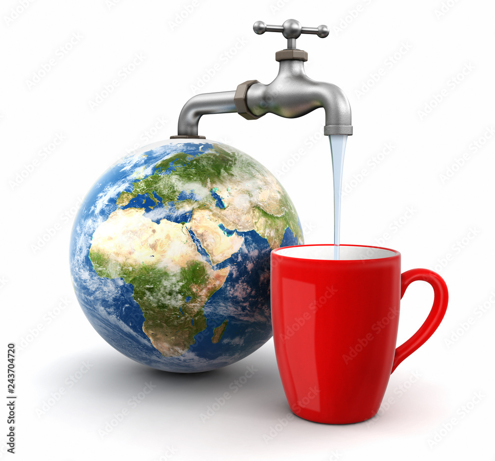 Poster 3d globe with water tap. image with clipping path