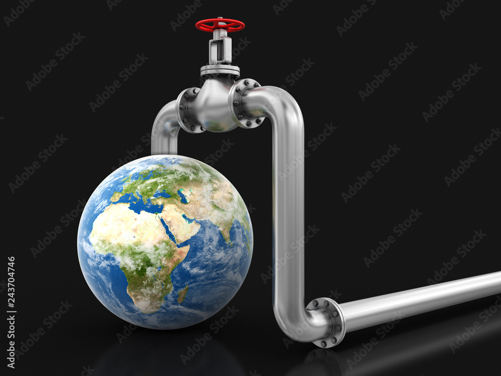 Poster 3d globe and pipeline. image with clipping path