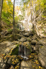 Autumn view of Samodivsko praskalo waterfall, Rhodope Mountains, Bulgaria