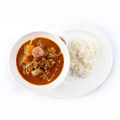 Thai Massaman Curry in a bowl and rice , Thai coconut milk curry