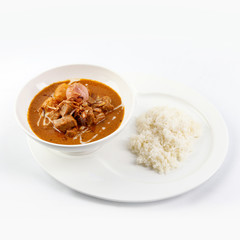 Thai Massaman Curry in a bowl and rice , Thai coconut milk curry