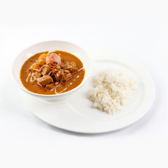 Thai Massaman Curry in a bowl and rice , Thai coconut milk curry