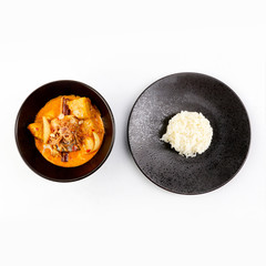 Thai Massaman Curry in a bowl and rice , Thai coconut milk curry