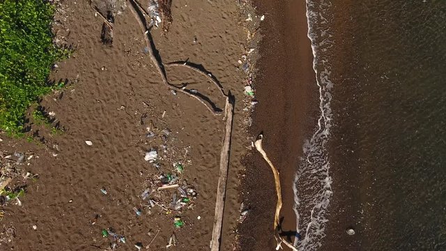 Plastic pollution on beach from drone