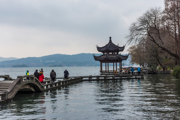 Beautiful chinese traditional pavilion in the West Lake, Hangzhou, China