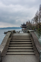 Beautiful chinese traditional pavilion in the West Lake, Hangzhou, China