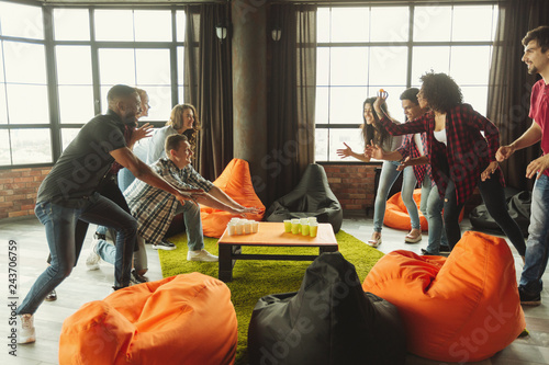 Students Party With Beer Pong Game Stock Photo And Royalty
