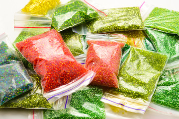 Bags with multi-colored beads for beadwork and needlework