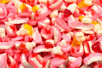 Assorted gummy candies. Top view. Jelly  sweets.