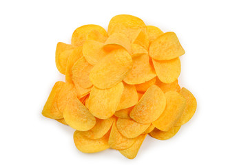 Potato chips isolated on white background.