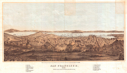 1856, Henry Bill Map and View of San Francisco, California