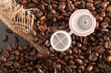 white capsule with grain coffee