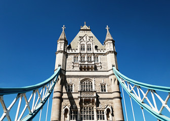Close-up of a tower on Tower Bridge, London, United Kingdom