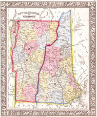 Fototapeta na wymiar 1862, Mitchell's Map of Vermont and New Hampshire