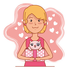 woman with cat inside present gift to valentines day