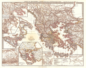 1865, Spruner Map of Greece, Macedonia and Thrace before the Peloponnesian War.