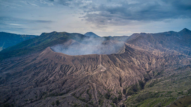 Aerial view of Mount Bromo crater, Malang, East Java, Indonesia