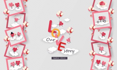 Love story photo couples of loving hearts Funny symbols of lovers Vector