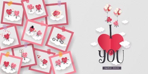 Love story photo couples of loving hearts Funny symbols of lovers Vector