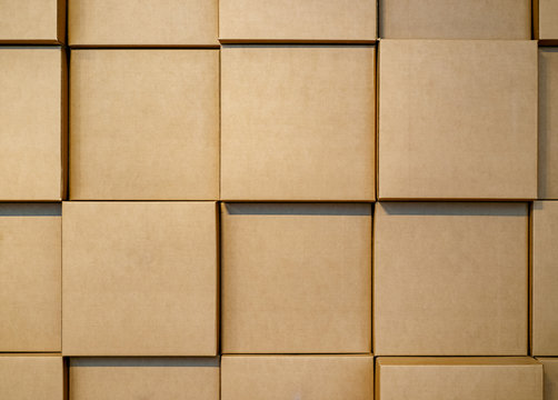 Cardboard blank boxes wall. Background