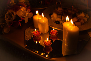 festive candles on the wedding table