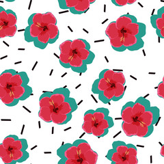 Flowers tropical seamless pattern. Hibiscus flower on a white background.